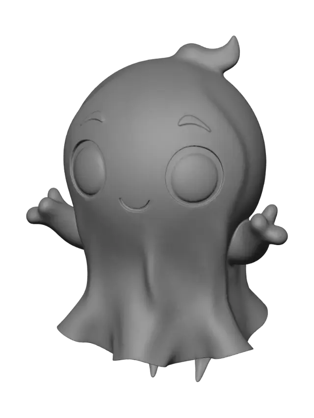 3D model for Cute little chibi ghost, big beady eyes, extremely cute, little chibi arms, and floating skit. Paper Craft style