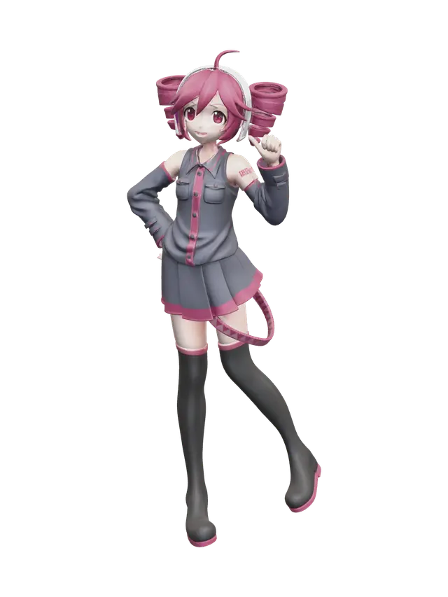 Stylized Kasane Teto - Vocaloid 3D model, vytvořený pomocí AI