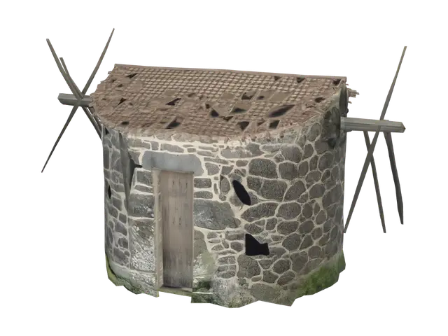 Hilltop Stone Hut - Windmill 3D model, vytvořený pomocí AI