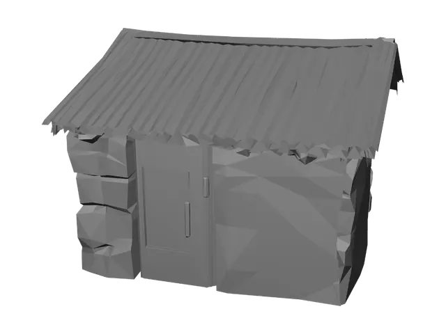 3D model for Stone Hut with Red Door