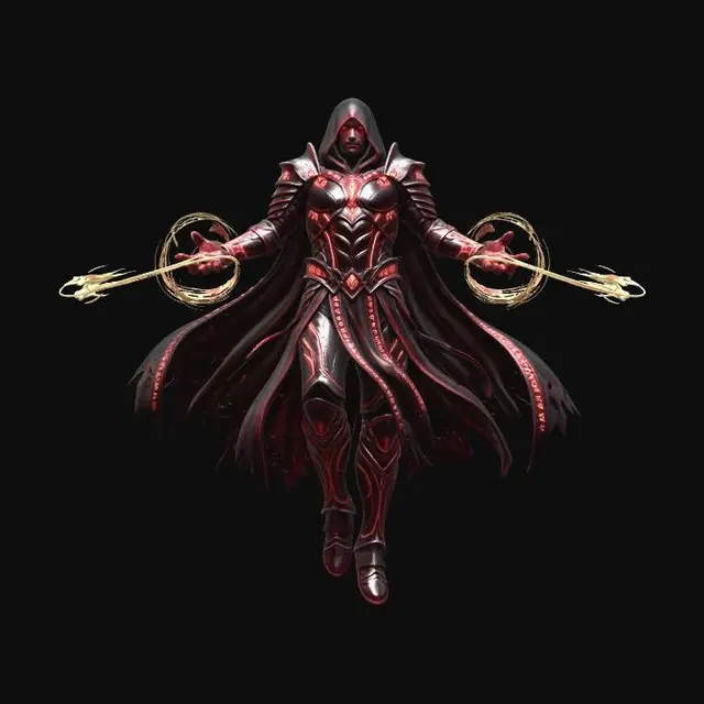 3D model for A powerful incarnation of Uber Sirus (male) unleashing devastating amounts of energy, red aura, energy blasts, fantasy theme. No weapons. Full body image, highly detailed, polished