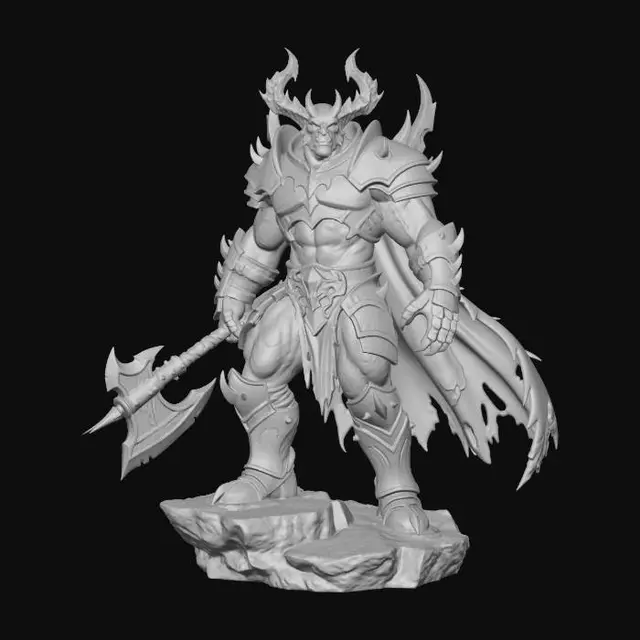 3D model for Demonic Overlord of Crimson Doom, 3d art, hyper-realistic, hell's incarnate, dark red glowing aura. Comic fantasy, exaggerated body proportions, art attack, stylized, highly detailed, full body image