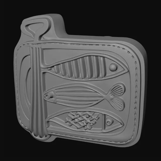 3D model for auf diesem screenshot siehst du eine hand die einen stempel hält- ich möchte aus diesem stempel eine 3d konstruktion für meinen 3d drucker haben- es geht nur um den stempel mit den fischen drauf