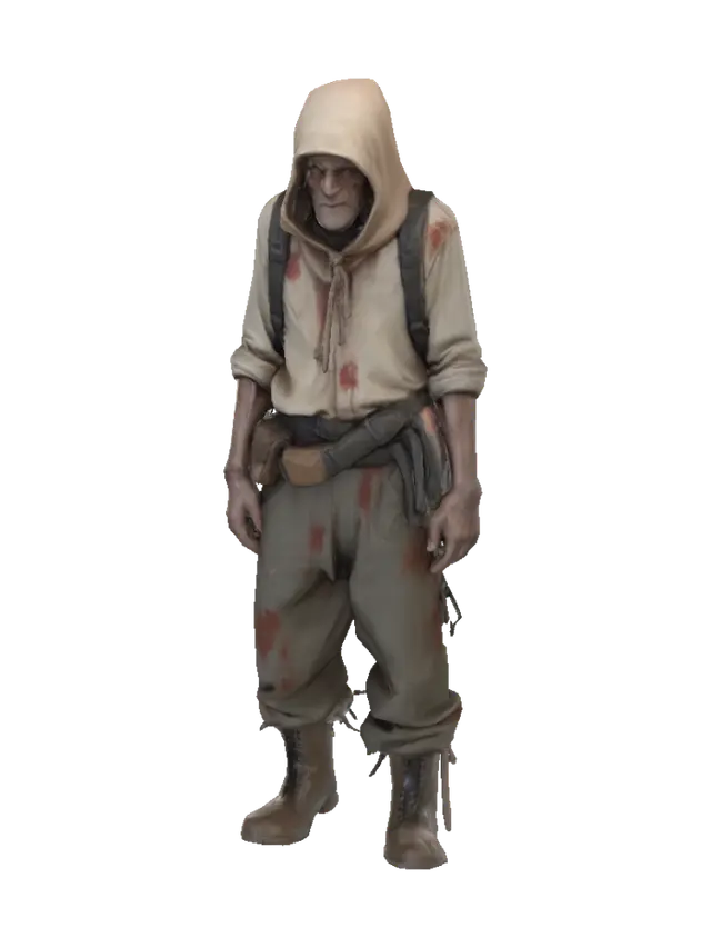 Low Poly Mode, stylized mobile horror game character, elderly male hunter, gaunt… 3D model, vytvořený pomocí AI