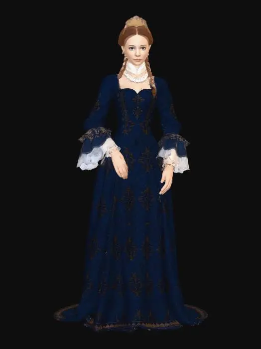 3D model for Anne of Austria Queen of France in formal attire without a very wide hem on her dress