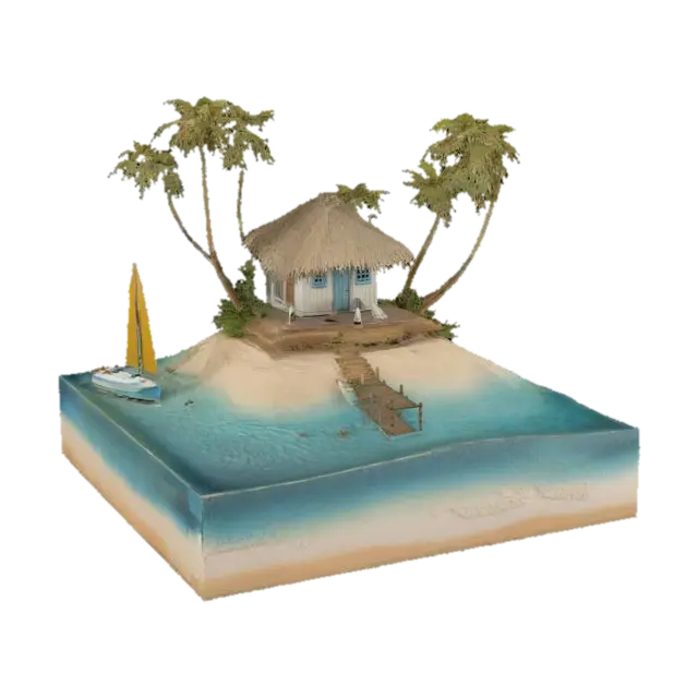 Island Retreat - Seaside 3D model, vytvořený pomocí AI