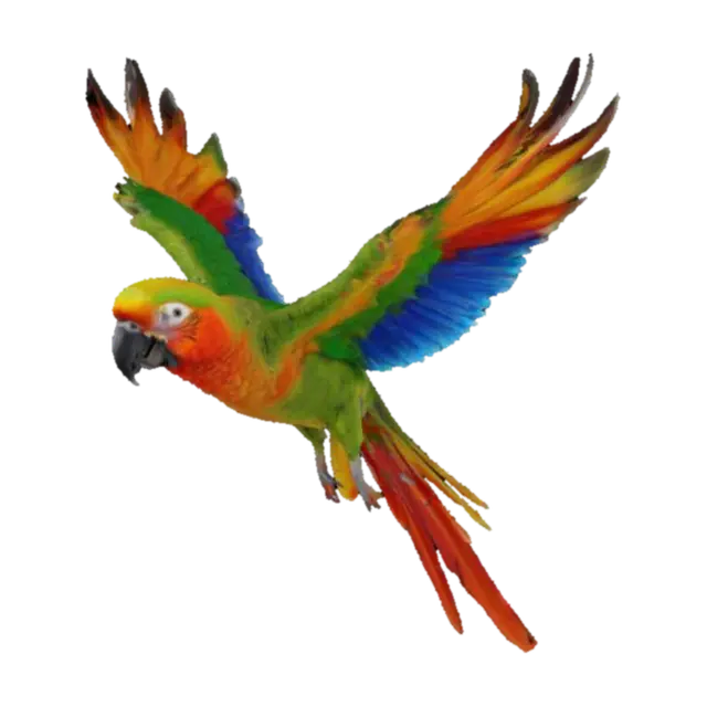 real, parrot, made with gem feathers, high definition, high quality, vibrant colors,… 3D model, vytvořený pomocí AI