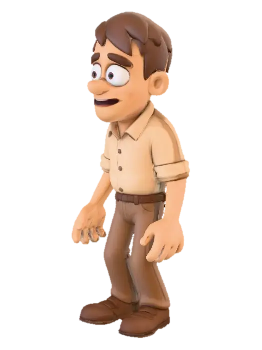 Worried Cartoon Character - Clipart 3D model, vytvořený pomocí AI