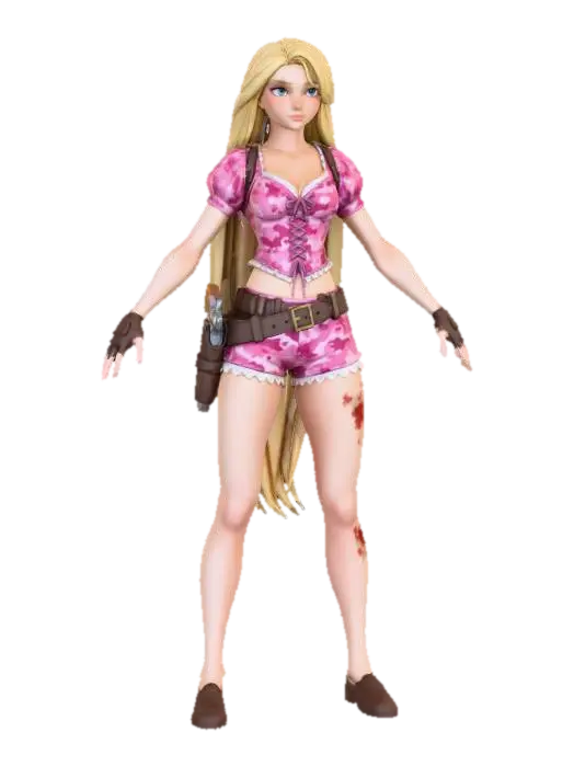 Adventurer in Pink Camo - Mercenary 3D model, vytvořený pomocí AI