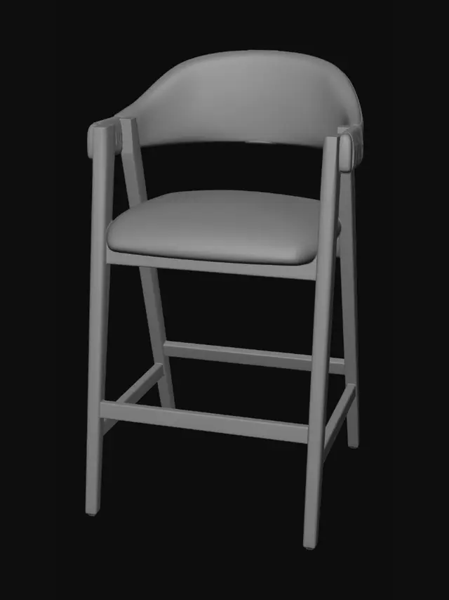 3D model for Mid-century wooden bar stool with upholstered seat