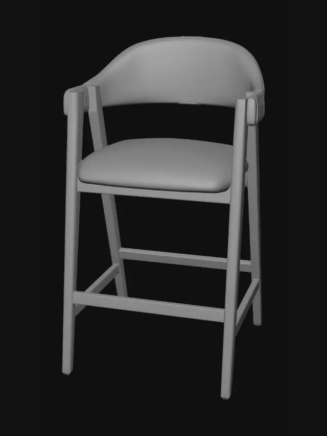 3D model for Mid-century wooden bar stool with upholstered seat