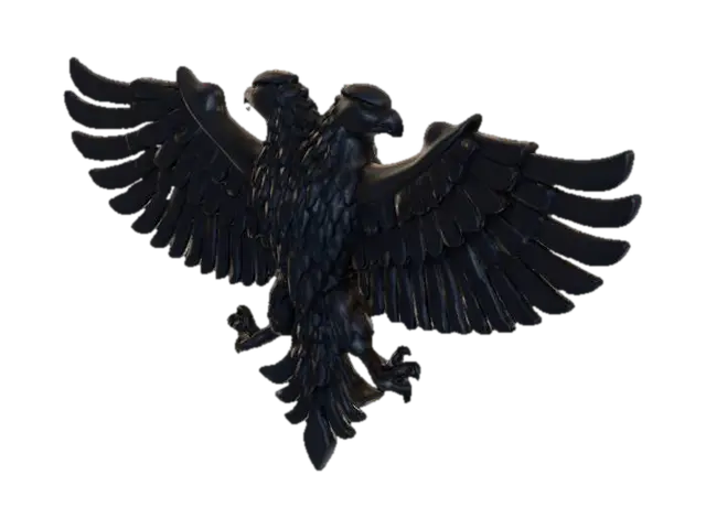 “Mythical Albanian double-headed eagle, inspired by the national emblem. Two fierce heads… - E 3D model, vytvořený pomocí AI