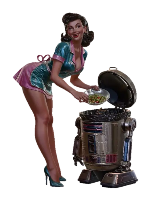 Pinup Chef and the Space Robot 3D model, vytvořený pomocí AI