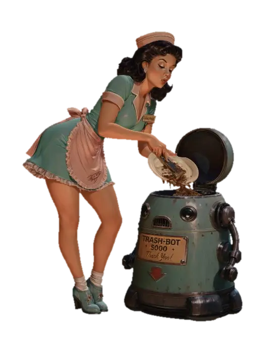 Lunch with Trash-Bot - Dinner 3D model, vytvořený pomocí AI