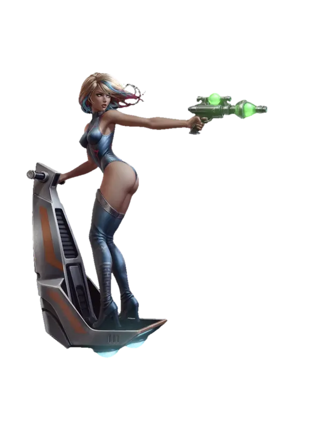 RetroFutureSpeederGirl-0103A - Retro 3D model, vytvořený pomocí AI