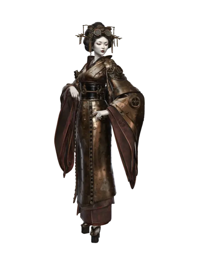 Steampunk geisha - Goggles 3D model, vytvořený pomocí AI