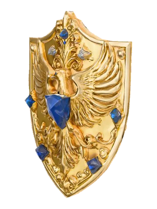 Langspitzschild aus Gold mit Blauen Diamanten und Verzierungen. - Diamond 3D model, vytvořený pomocí AI
