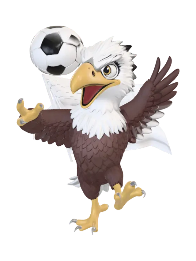 Let's generate a cartoon bald eagle bird, with the American flag behind it and… - America 3D model, vytvořený pomocí AI