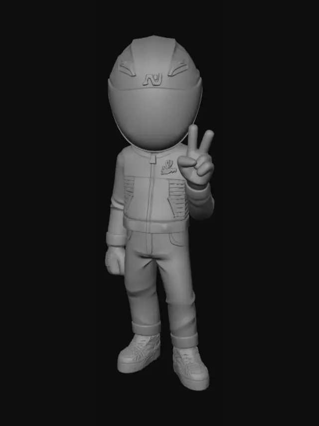 3D model for Helmeted Expo Rider Giving a Peace Sign