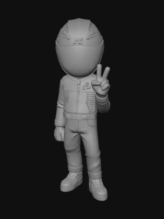 3D model for Helmeted Expo Rider Giving a Peace Sign