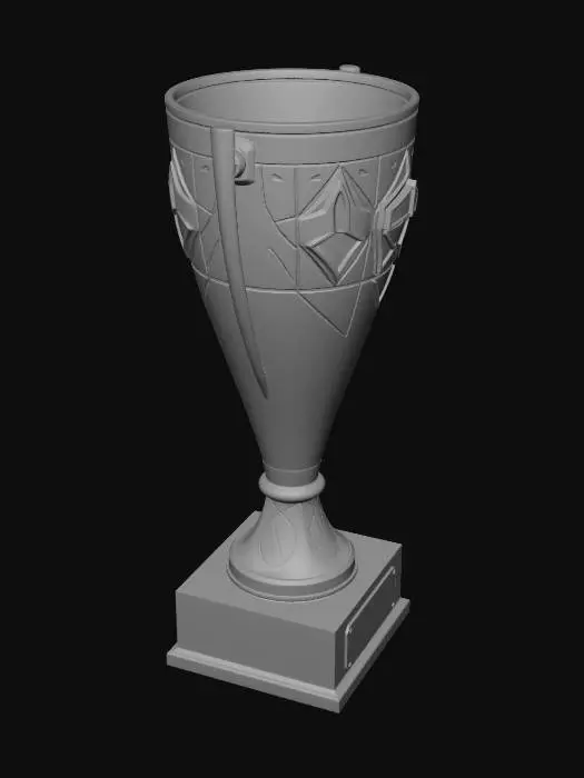 3D model for Mô hình 3D cho cúp vô địch bóng đá, gồm 2 phần, đế hình vuông và phần cúp, trên cúp có các hoa văn đơn giản, tổng thể cúp cao tầm 40 cm