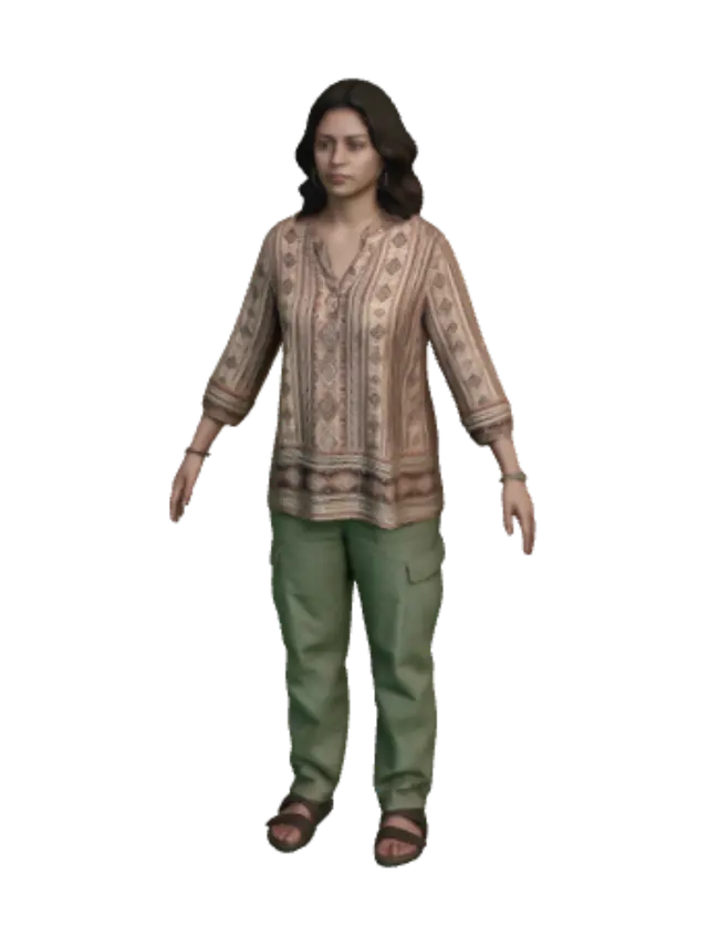 3D model for Bohemian Patterned Blouse with Cargo Pants Portrait