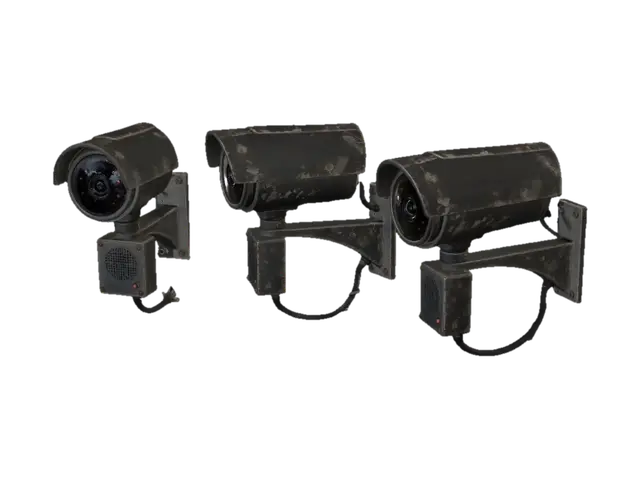 Rusty Surveillance Camera Trio - Tripod 3D model, vytvořený pomocí AI