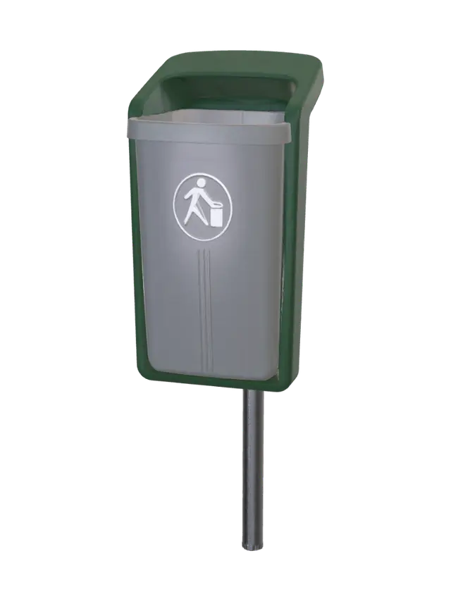 Green-Framed Public Trash Can 3D model, vytvořený pomocí AI