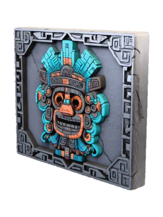 3D model for one sided Bas / Low Relief plaque with Aztec embellished border