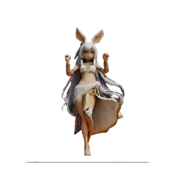 Genshin Impact style. cute girl. white long hair, ancient egipcian white dress… - Barefoot 3D model, vytvořený pomocí AI