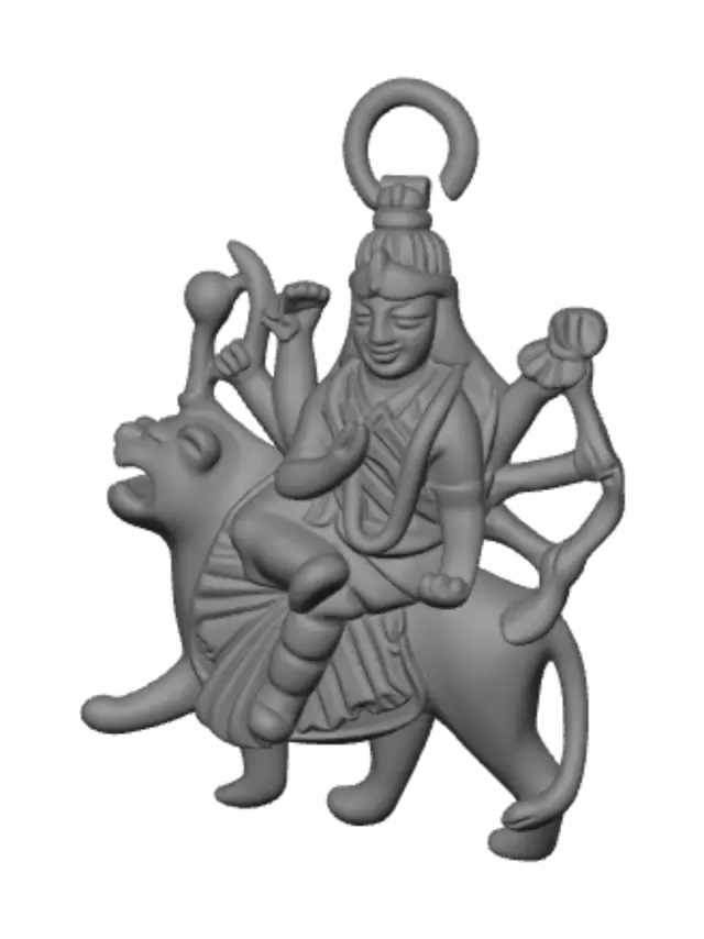 3D model for Durga on a lion pendant