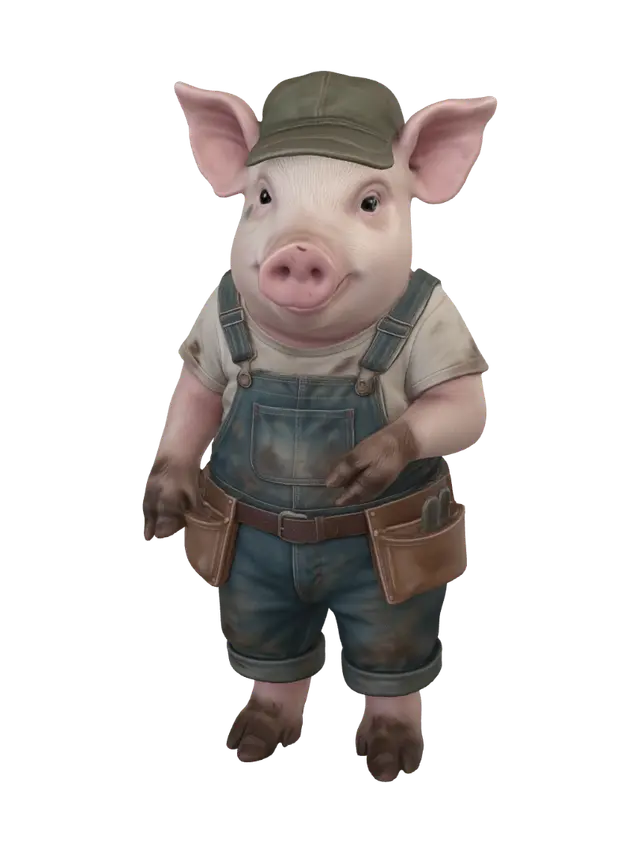 3D model for Cartoon Pig Worker 3D Character