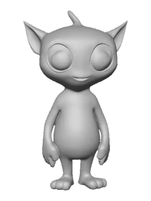 3D model for cute green alien with a fat butt and fewer digits on fingers and toes