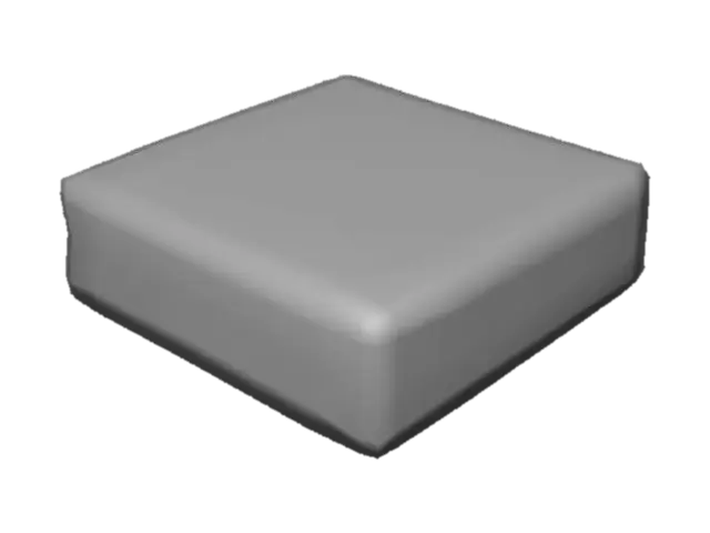 3D model for 一块方形的种植土地地块，表面平坦，呈现深棕色，泥土经过松散耕作，带有细小的颗粒和偶尔可见的有机质。地块边缘规整，侧面展现出土壤的剖面，质地看起来疏松且富有养分，仿佛能感受到湿润和肥沃，为植物生长提供了理想的基础。