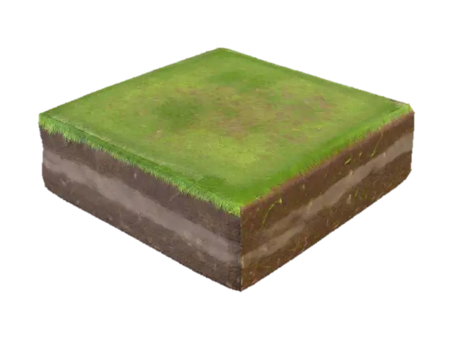 3D model for 一块方形的种植土地地块，表面平坦，呈现深棕色，泥土经过松散耕作，带有细小的颗粒和偶尔可见的有机质。地块边缘规整，侧面展现出土壤的剖面，质地看起来疏松且富有养分，仿佛能感受到湿润和肥沃，为植物生长提供了理想的基础。
