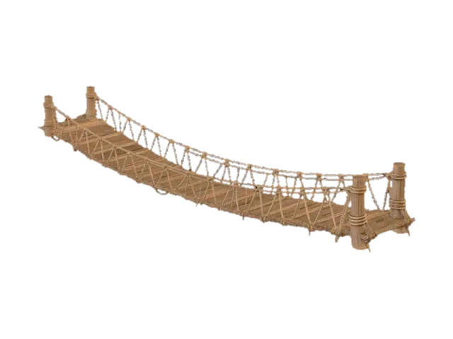 Rope Bridge at Dusk 3D model, vytvořený pomocí AI