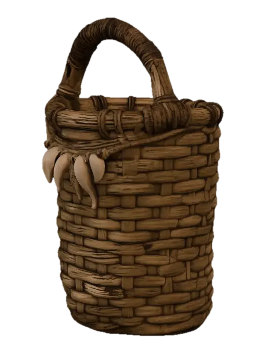 Modello 3D Tooth-Adorned Wicker Basket, generato dall’IA
