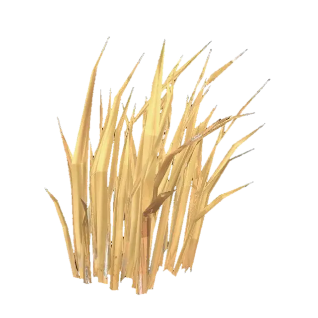Low poly tall dry grass tuft cluster, golden yellow dry blades, 1 meter tall, game… - Isolated 3D model, vytvořený pomocí AI