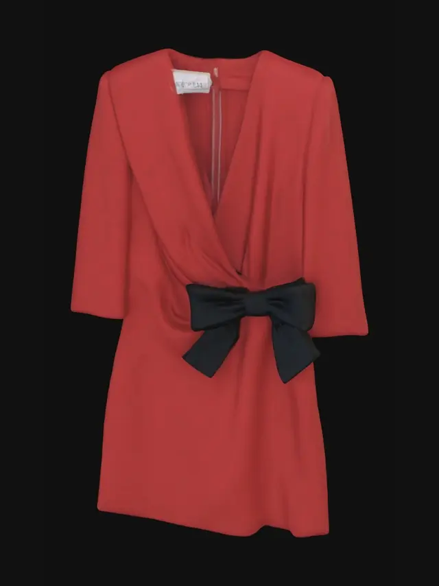 3D model for Crimson Wrap Dress with Black Bow