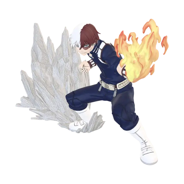Shoto Todoroki Fire and Ice - Blades 3D model, vytvořený pomocí AI