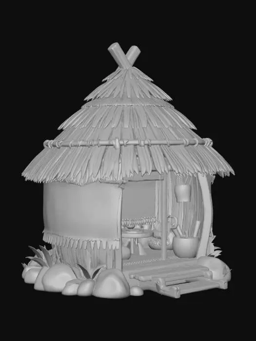 3D model for Thatched Hut with Colorful Rugs