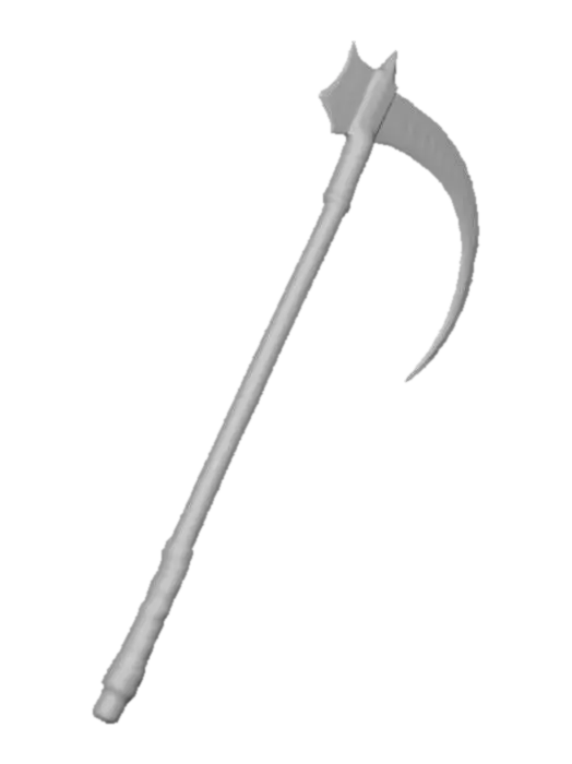 3D model for Create a basic battle scythe with wooden handle, and steel blade nothing special