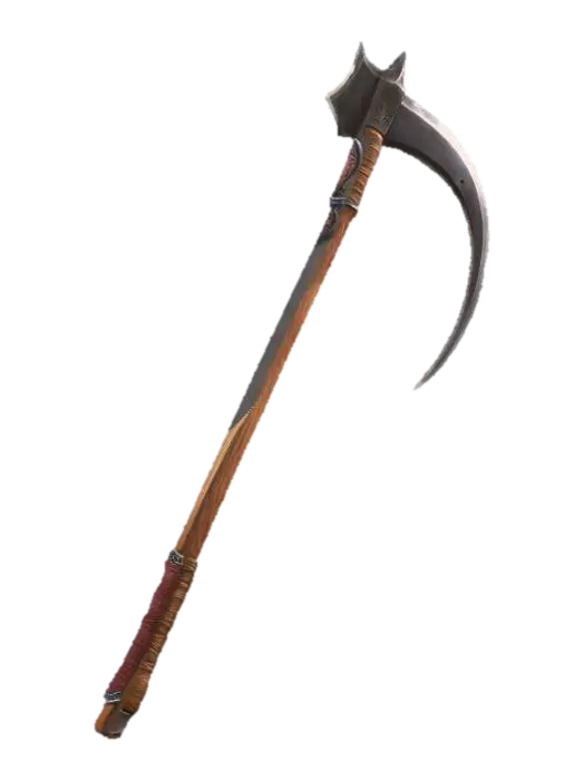 3D model for Create a basic battle scythe with wooden handle, and steel blade nothing special