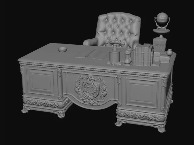 3D model for Opulent Carved Wooden Executive Desk