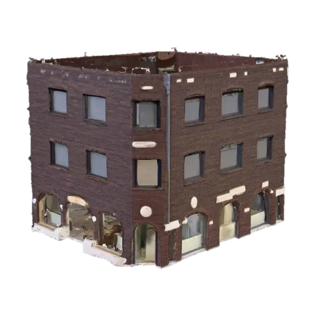 Brick Corner Building 3D model, vytvořený pomocí AI