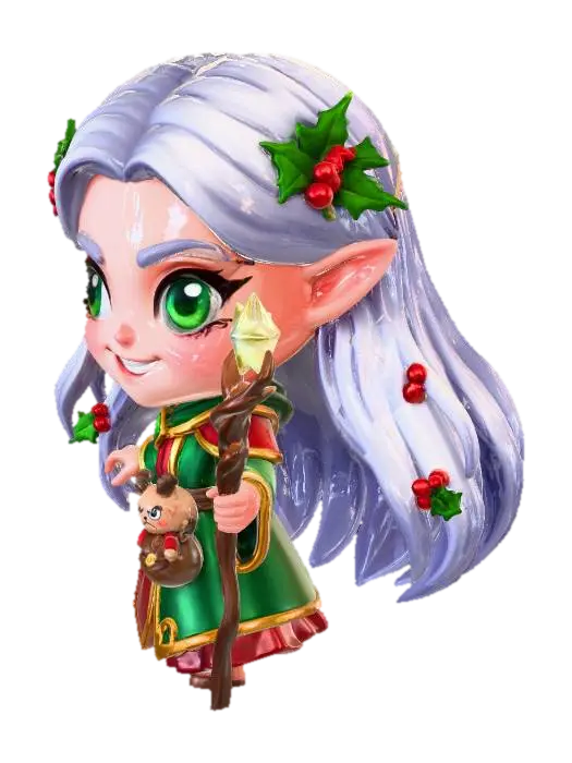 DnD Elven cleric chibi style with christmas an bad yuletide themes. No base, no… 3D model, vytvořený pomocí AI