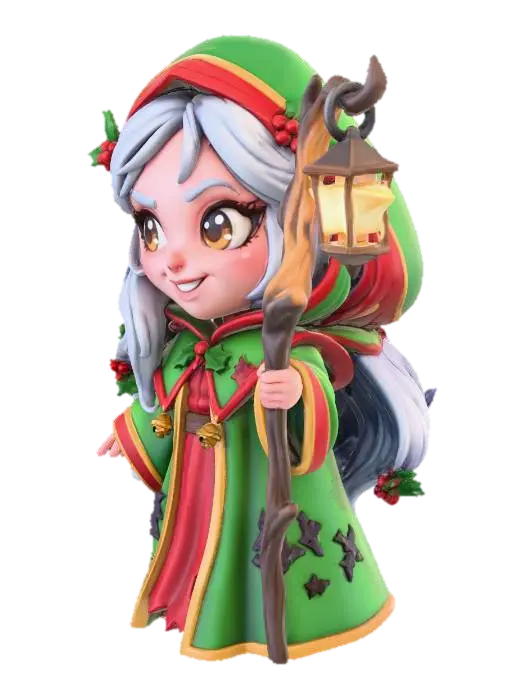 DnD Elven cleric chibi style with christmas an bad yuletide themes. No base, no… 3D model, vytvořený pomocí AI