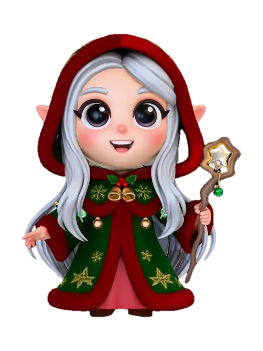 DnD Elven warlock chibi style with christmas and yuletide themes. No base, no… 3D model, vytvořený pomocí AI