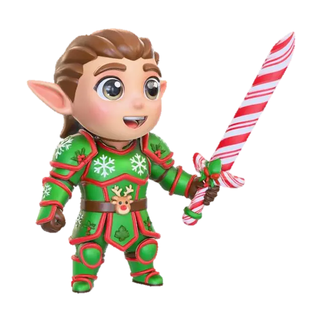 DnD Elven fighter chibi style with christmas and yuletide themes. No base, no… 3D model, vytvořený pomocí AI