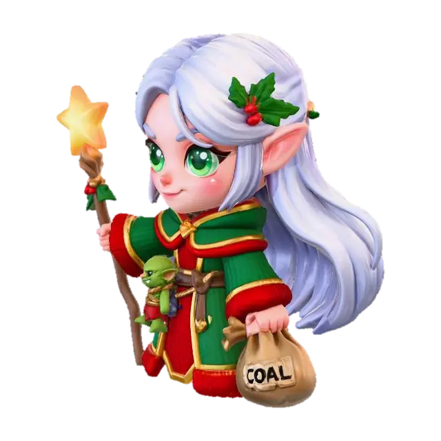 DnD Elven cleric chibi style with christmas an bad yuletide themes. No base, no… 3D model, vytvořený pomocí AI